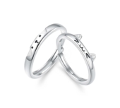 999足银CAREBEARS猫狗情侣一对戒指素圈开口高级感小众情人节礼物