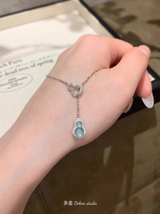 999纯银天然翡翠蓝水葫芦精致项链冬款新中式玉石锁骨链生日礼物