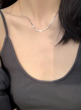 999纯银刀片项链女不掉色轻奢小众简约高级感素银蛇骨链锁骨链