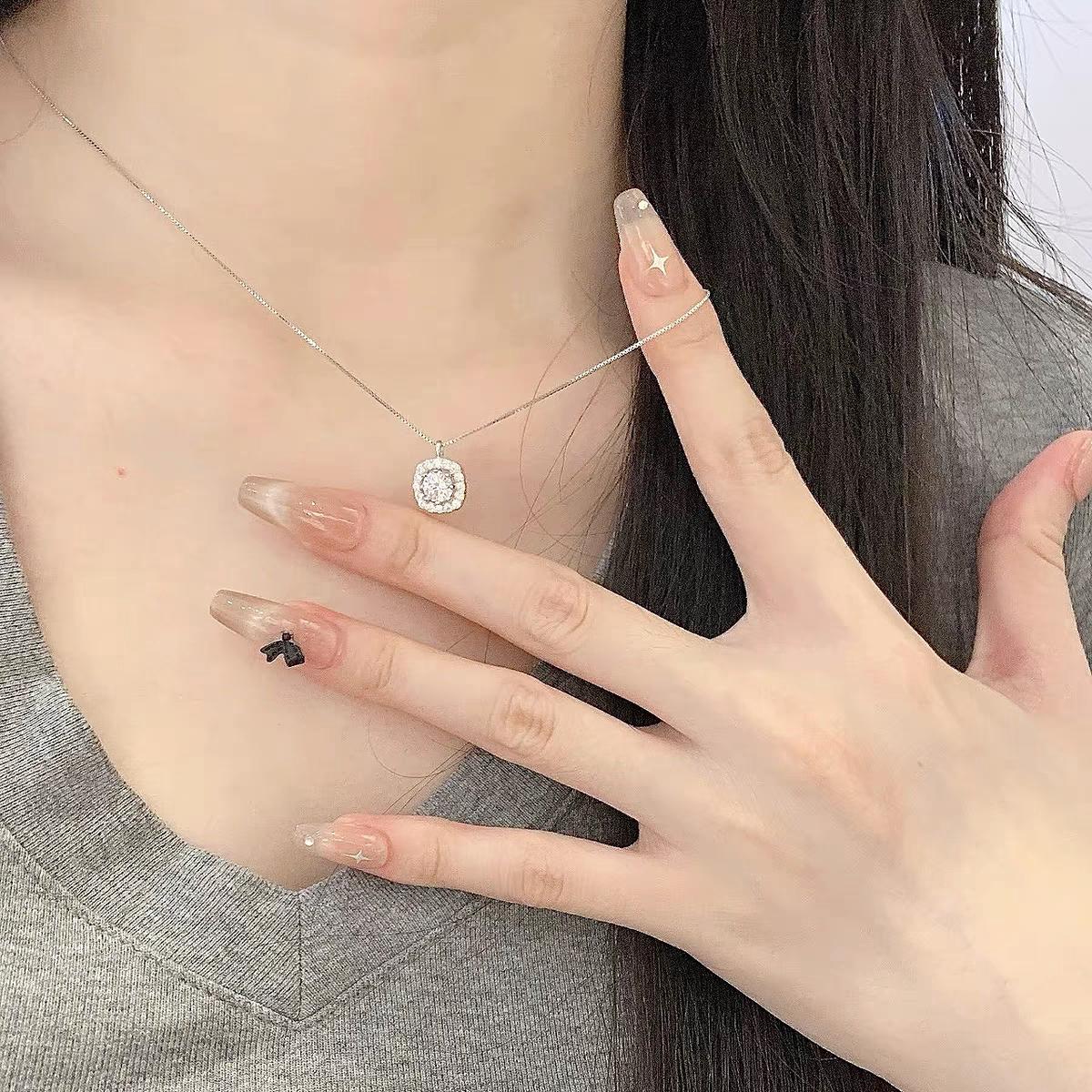 999纯银小方糖项链女轻奢小众高级感送女友闺蜜生日礼物