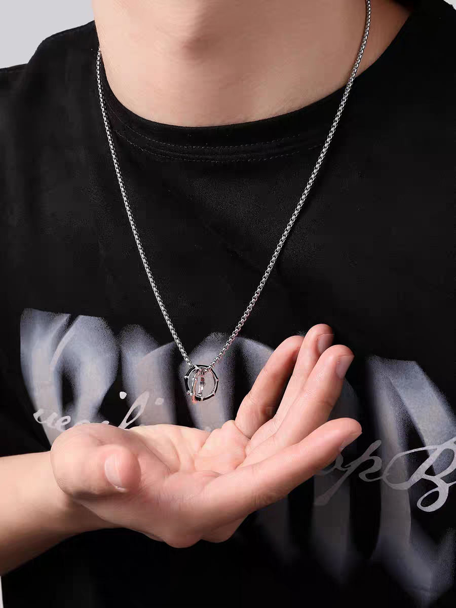 竹节纯银项链男潮流高级感简约男生小众毛衣链生日礼物送男友吊坠