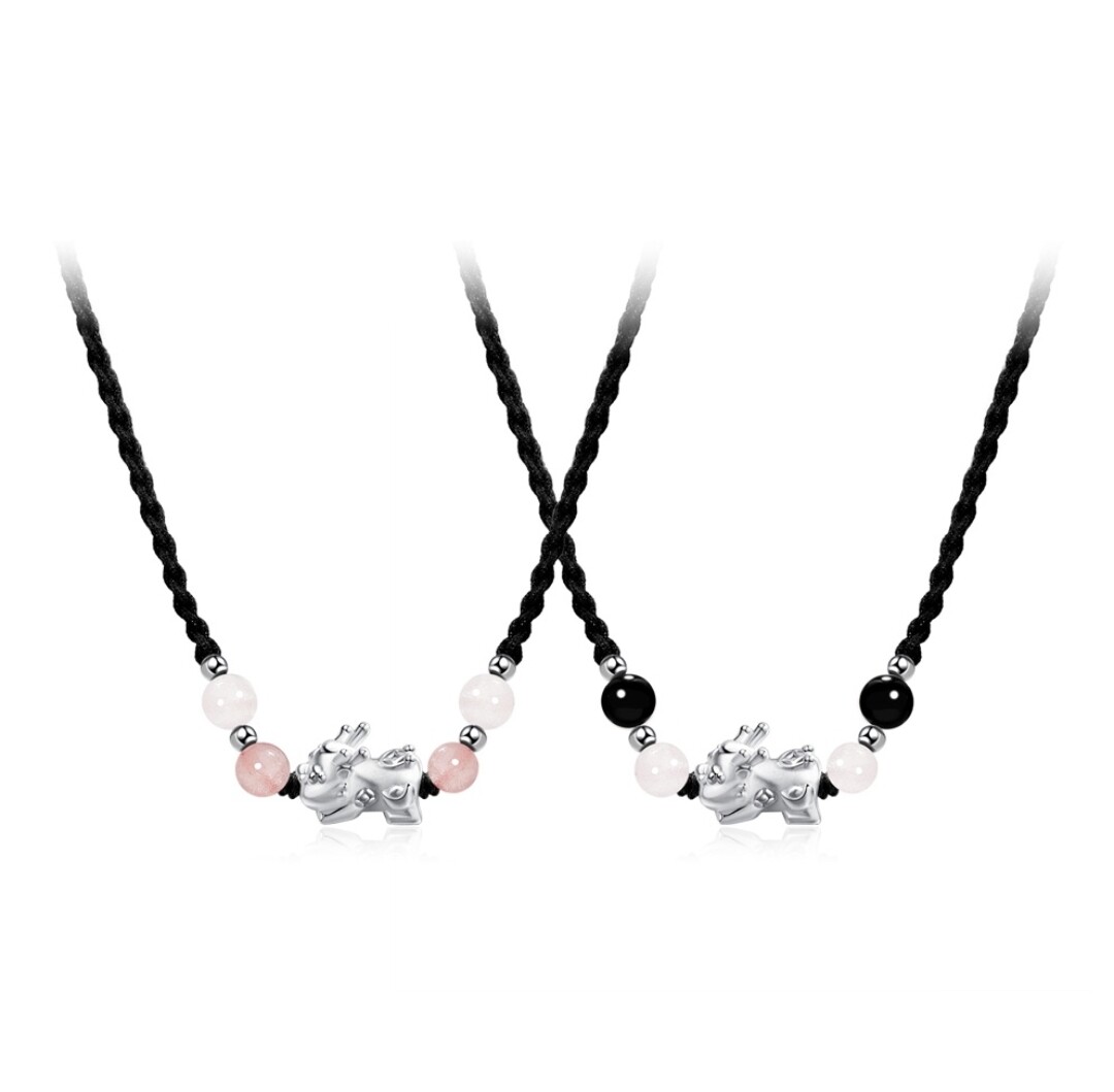 MOSTSHINY纯银转运招财貔貅项链吞金兽简约编织黑绳情侣生日礼物