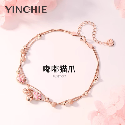 纯银猫爪铃铛脚链女2025新款潮腿链足环宫铃腿链性感脚裸链送女友