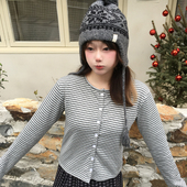 百搭打底开衫 灰色条纹针织上衣女2026早春新品 小个子修身 上衣