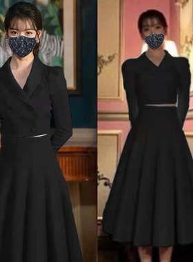 小西服上衣女裙子德鲁纳酒店IU明星同款长袖短外套半身裙伞套装