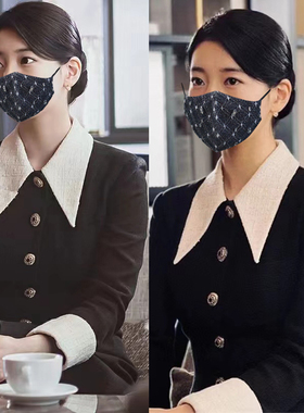 黑色衬衣领连衣裙女小香风高级感名媛长袖a字裙收腰秋冬款裙子