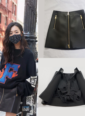 皮裙半身裙女春秋简约高腰明星同款外穿短裙a字包臀pu皮黑色裙子