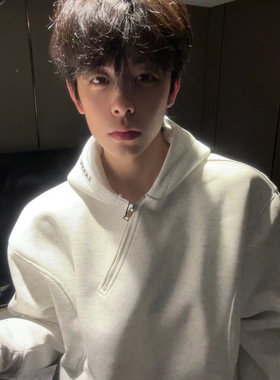 美式高街字母刺绣连帽卫衣男女秋季潮牌宽松情侣装斜拉链套头外套