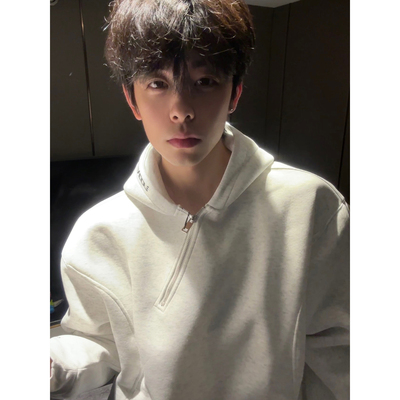 字母刺绣连帽拉链开衫外套男女