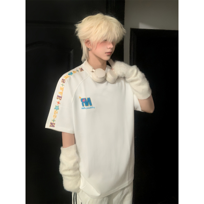 美式高街插肩重磅刺绣短袖男款