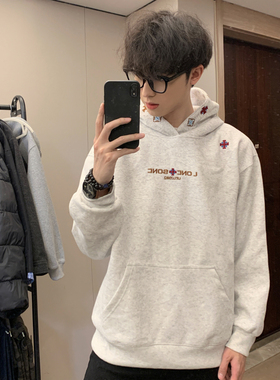 美式高街重磅刺绣连帽卫衣男款加绒加厚秋冬季上衣宽松外套帽衫