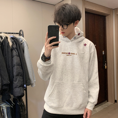 刺绣连帽卫衣男加绒加厚外套帽衫