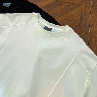 T恤男士 重磅廓形纯棉圆领短袖 休闲拼接设计白色上衣 美式 2026新款