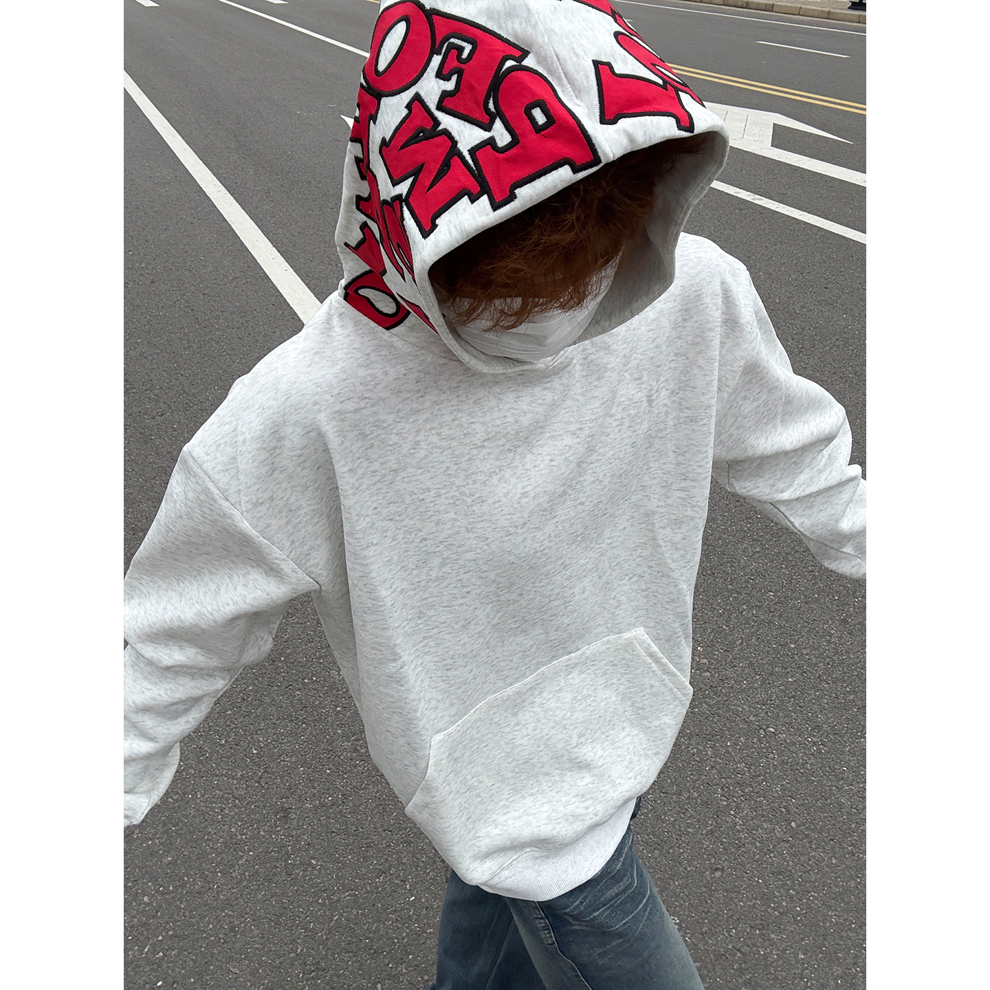 国潮牌刺绣连帽卫衣男加绒外套