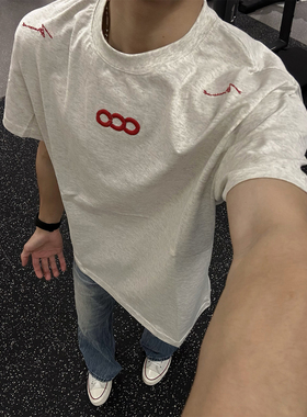 2026新款美式高街刺绣短袖T恤男女宽松重磅纯棉潮牌同款情侣上衣
