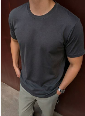 纯色口粮T索罗娜深灰色正肩短袖T恤男凉感速干收袖口cleanfit上衣