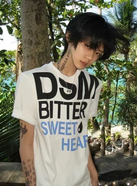 凉感索罗娜正肩美式街头风字母印花短袖T恤男夏季圆领修身上衣
