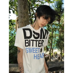 凉感索罗娜正肩美式 T恤男夏季 圆领修身 上衣 街头风字母印花短袖