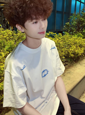 2026新款美式高街重磅字母刺绣T恤男款春季潮牌短袖圆领百搭上衣