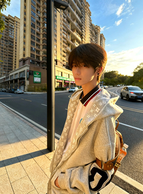 美式复古高街潮牌刺绣开衫连帽拉链卫衣男女秋冬加绒情侣帽衫外套