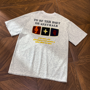 T恤男女宽松潮牌同款 高街刺绣短袖 重磅纯棉情侣圆领 美式 2026新款