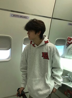 美式重磅复古帽子刺绣连帽卫衣男女秋冬新款加绒潮牌情侣宽松外套