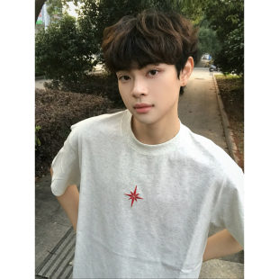 北极星刺绣圆领T恤男女纯棉高街春夏百搭宽松情侣装 2026新款 美式