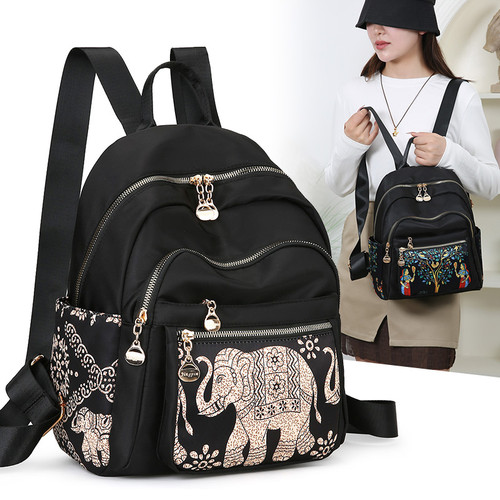 民族风大象印花双肩包女2025新款潮大容量防水轻便休闲旅行小背包