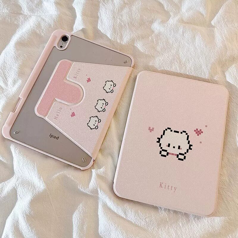 马赛克猫咪书本式平板保护壳ipad11代防摔air8防弯air7亚克力air58笔槽360旋转5代air4卡通10代6代9代9.7全包