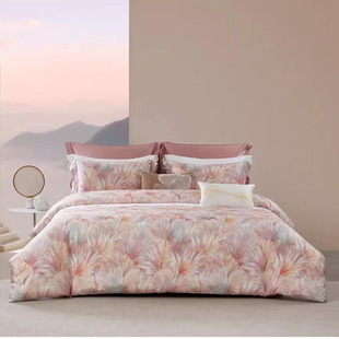 梦洁2025新款新田园被套床单长绒棉数码印花四件套 惊羽 商场同款