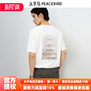 太平鸟男装 后背刺绣印花白色短袖 T恤男B1CNF3341 商场同款