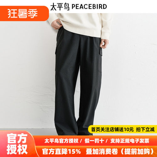 【商场同款】太平鸟男装休闲裤25冬季新款宽松直筒工装 B2GLF4D01