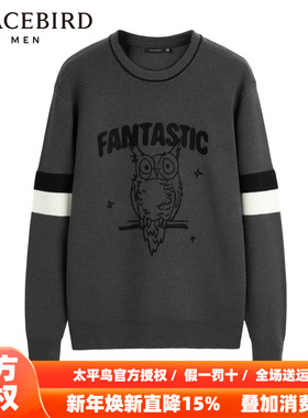 【商场同款】太平鸟男装圆领撞色毛套衫刺绣针织毛衣潮B1EBD4373