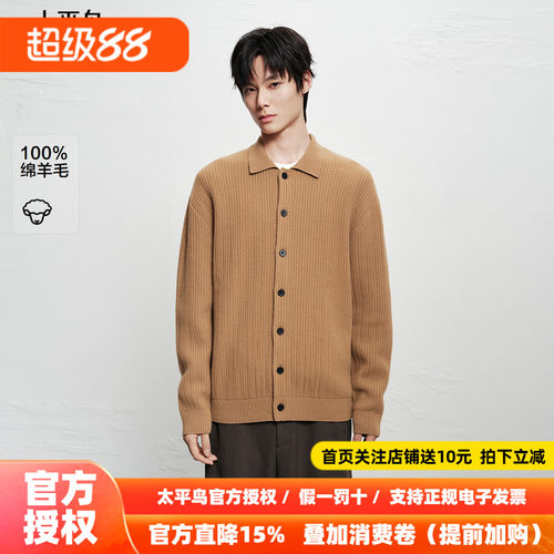 【商场同款】太平鸟男装100%羊毛毛衫新款翻领针织开衫B1EAG1295