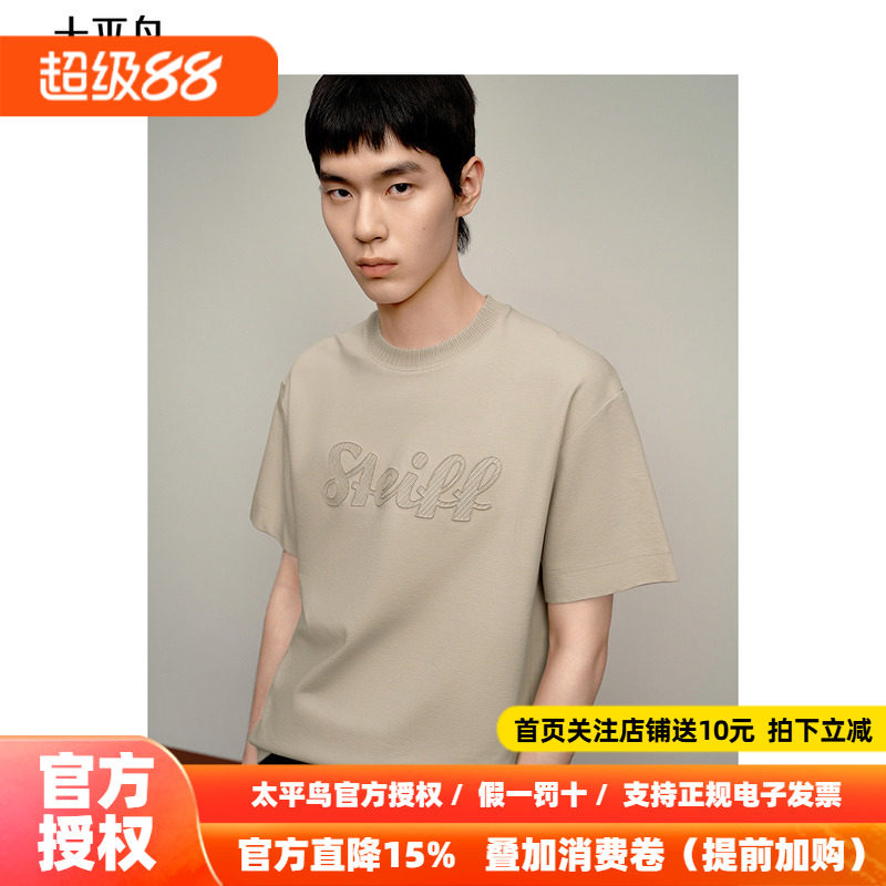 【Steiff泰迪熊联名】太平鸟男装重磅立体刺绣短袖T恤潮B1CNF2315