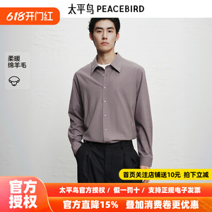 【商场同款】太平鸟男装羊毛长袖衬衫新款纯色通勤上衣B1CAF4B01