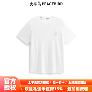 短袖 刺绣白色圆领修身 太平鸟男装 T恤男B1CNE2108 商场同款
