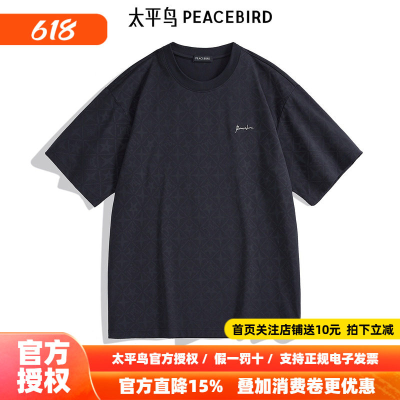 太平鸟男装T恤新款重磅凉感主题刺绣 B1CNE04