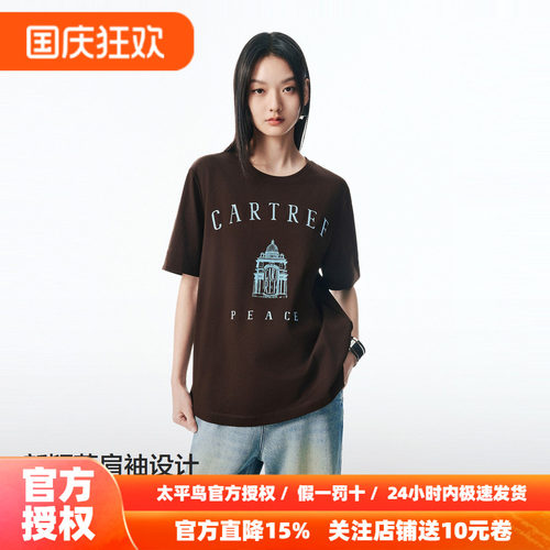 【商场同款】太平鸟26秋季新款女士宽袖刺绣图案短袖T恤A3CNF3231