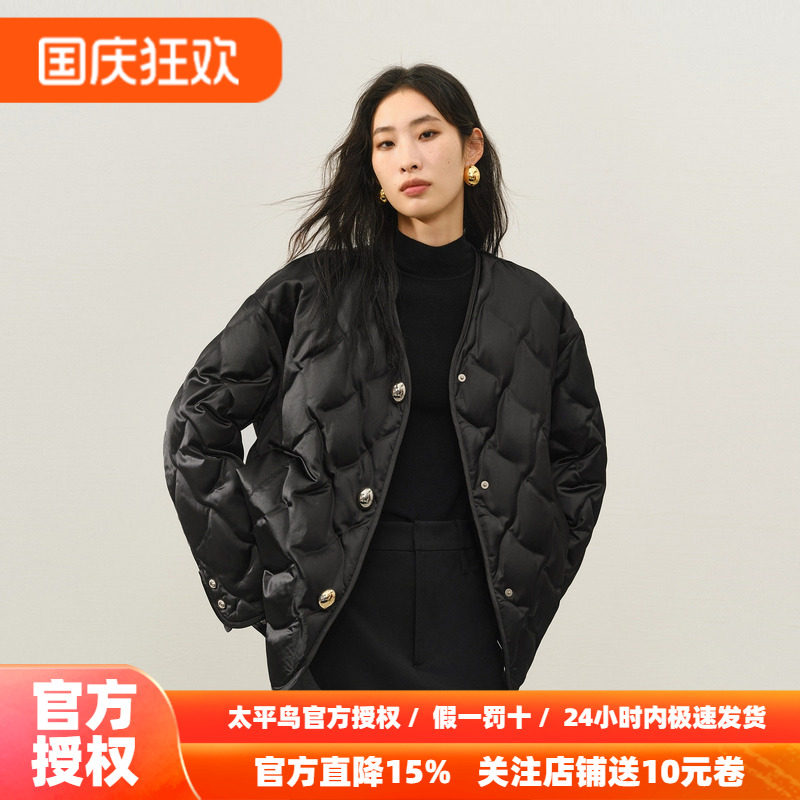 【商场同款】太平鸟轻薄围巾羽绒服女短款黑色高级外套A1ACF4121