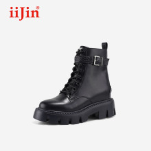 iiJin艾今25秋新品9cm厚底内增高超轻编织搭扣马丁短靴女724NNK