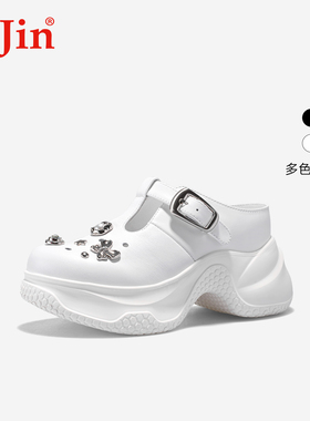 iiJin艾今25夏新品9cm厚底内增高超轻洞洞一脚蹬包头拖鞋女333CNA