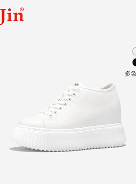 iiJin艾今官方经典9cm超轻厚底内增高百搭休闲帆布小白鞋女254GTH