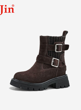 iiJin艾今26春新品9.5cm超轻厚底内增高显瘦袜靴马丁靴子女559NTH