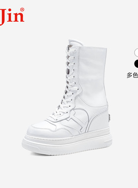 iiJin艾今25新款11cm超轻厚底内增高高帮休闲鞋时装靴女283HNA