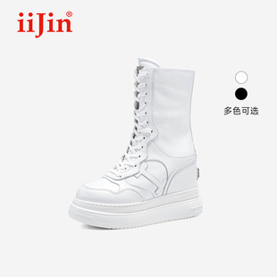 iiJin艾今25秋新品 靴女283HNA 11cm厚底内增高超轻中筒真皮时装