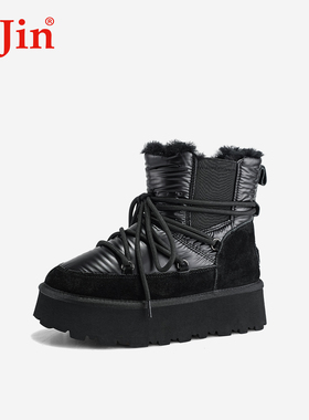 iiJin艾今25冬新品8cm厚底内增高超轻拼接防寒保暖雪地靴女707PTD