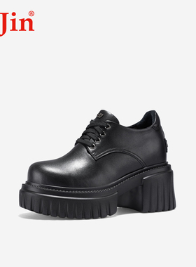 iiJin艾今25新款10cm超轻琴键厚底内增高真皮休闲小皮鞋女971ENA