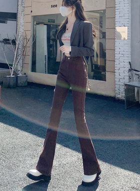 高腰弹力微喇牛仔裤女2025年春秋新款复古阔腿黑色百搭显瘦喇叭裤