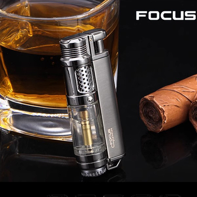 Focus焦点创意直冲打火机防风蓝焰 透明气窗可看气体定制礼物